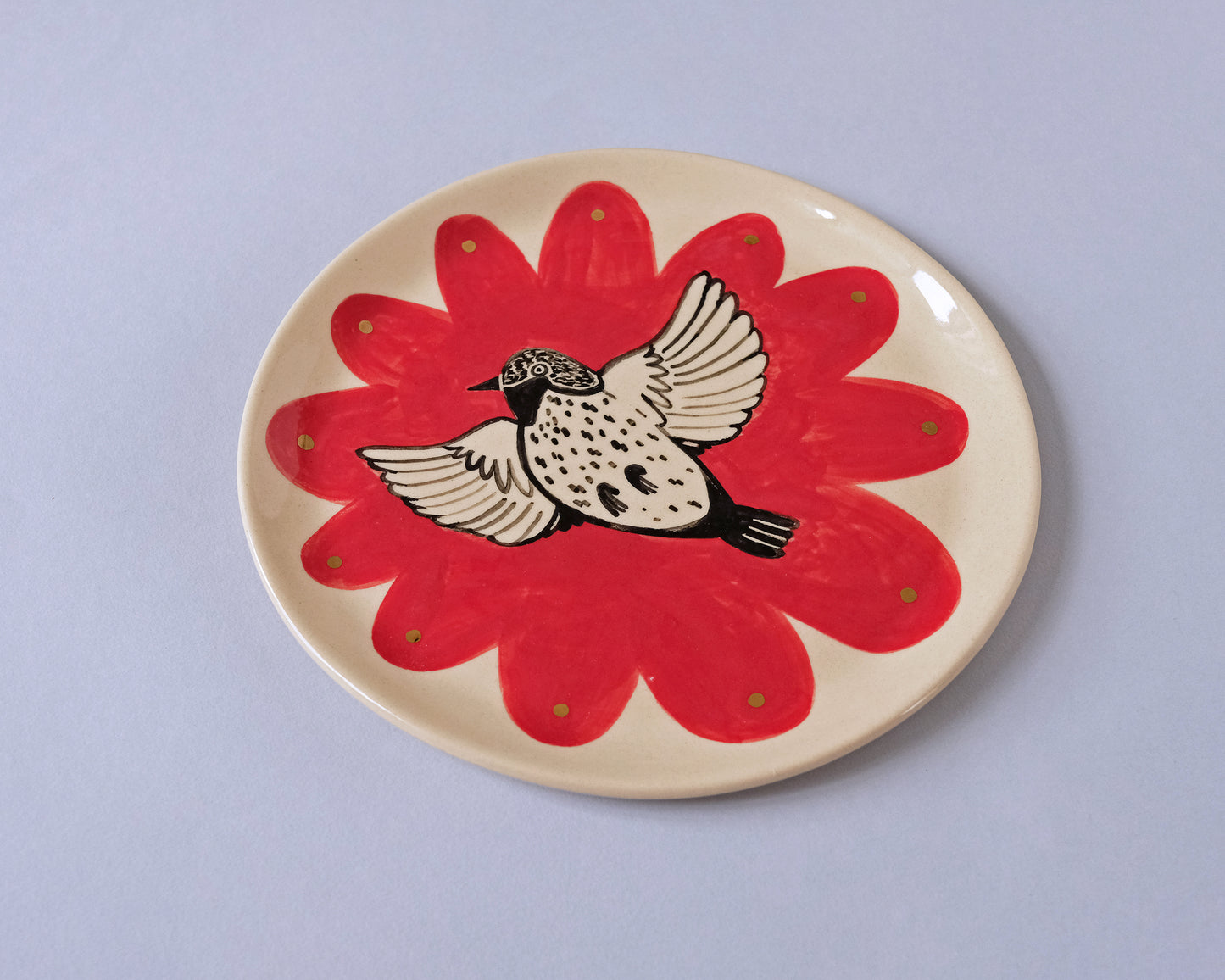 Plate with Bird and Flower #6 (With real gold!)