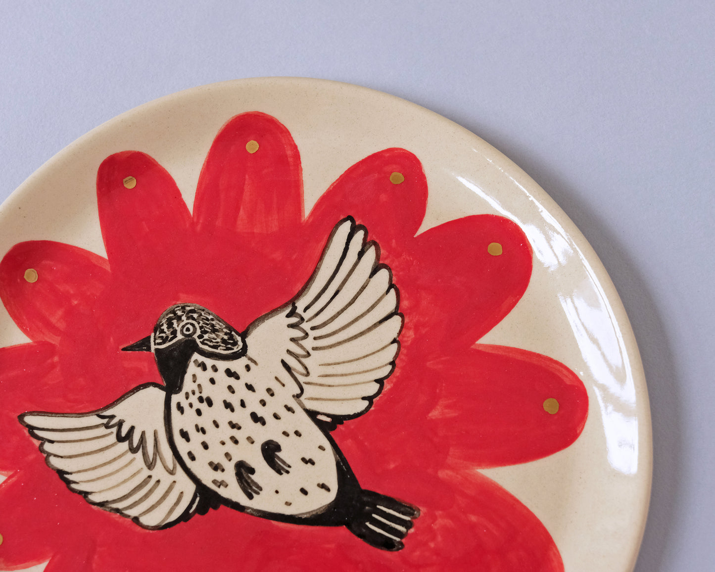 Plate with Bird and Flower #6 (With real gold!)