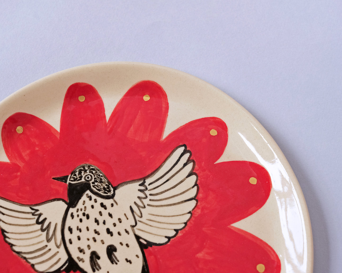 Plate with Bird and Flower #6 (With real gold!)