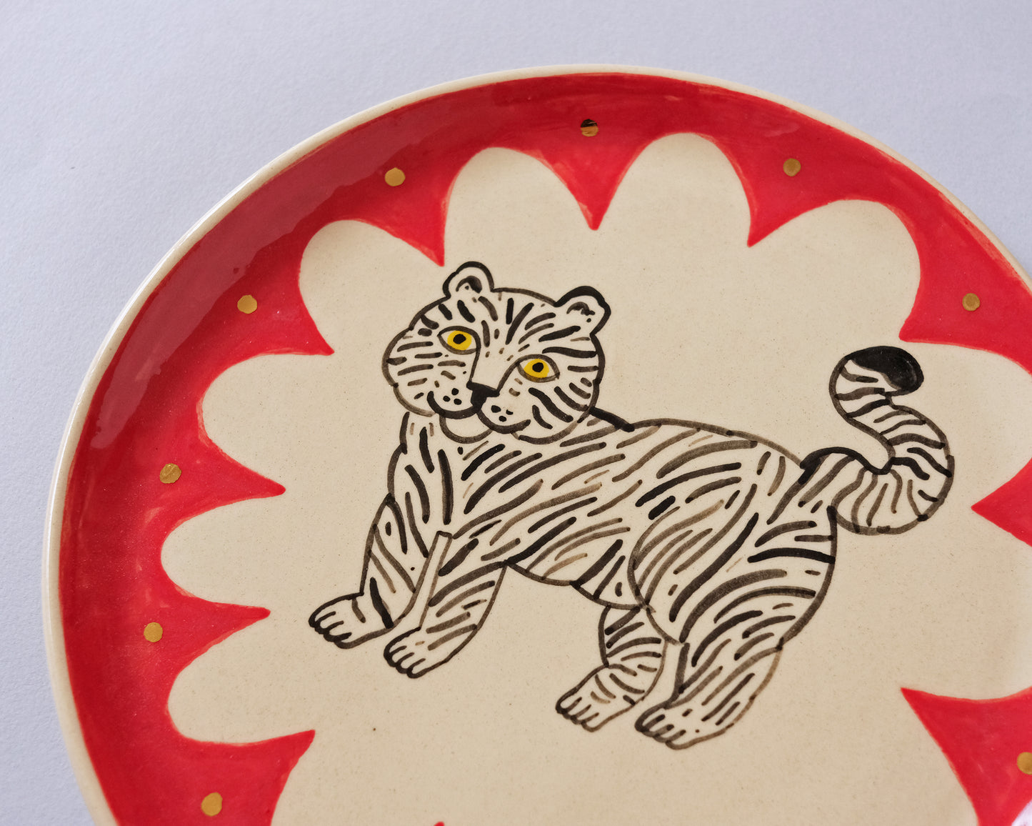 Plate with Tiger and Flower #3 (With real gold!)