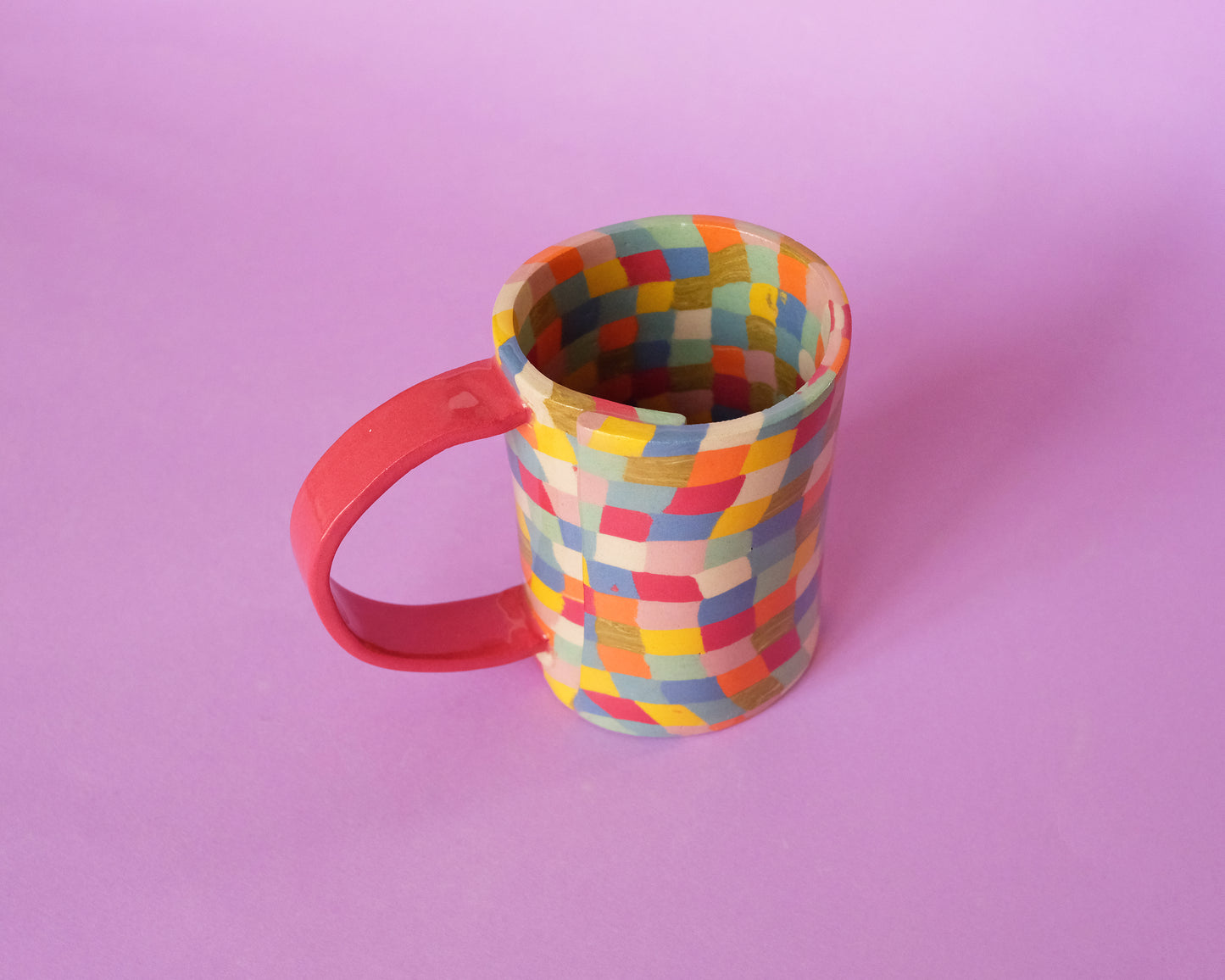 Nerikomi Checkered Big Mug Red Handle