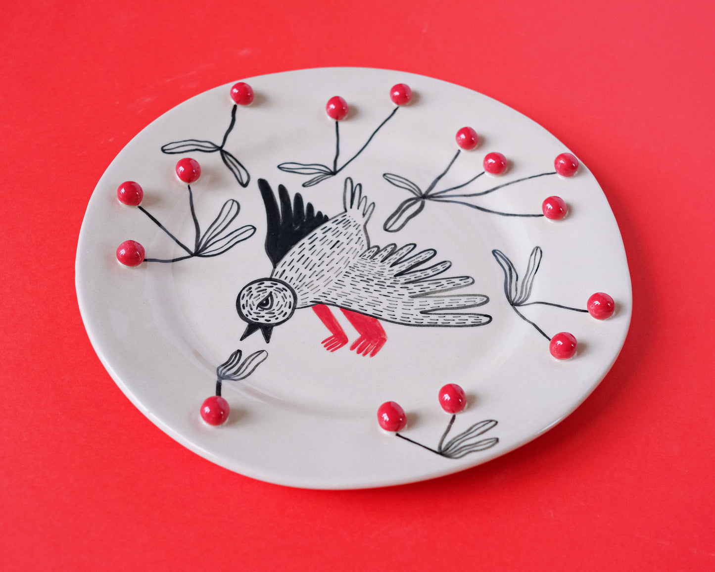 Cunning bird and cherries plate #7