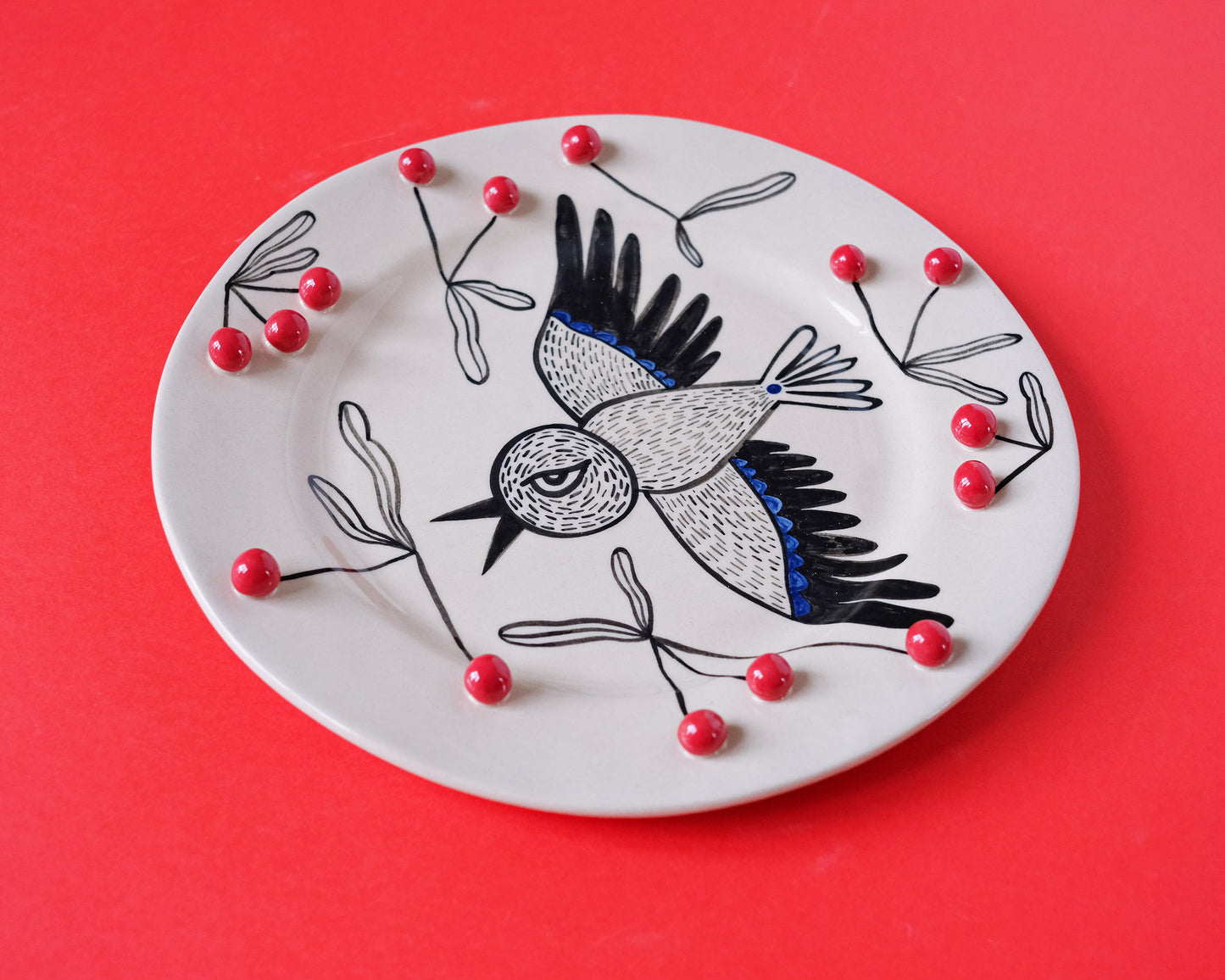 Cunning bird and cherries plate #8