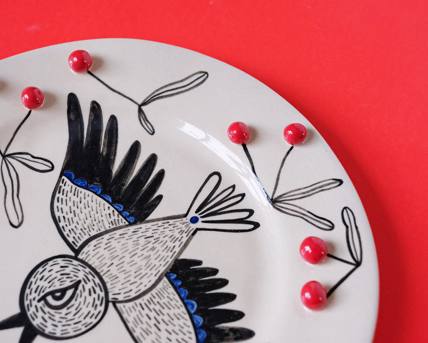 Cunning bird and cherries plate #8