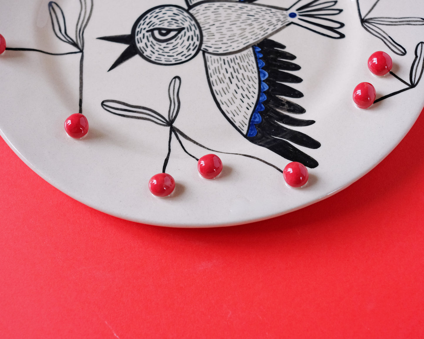 Cunning bird and cherries plate #8