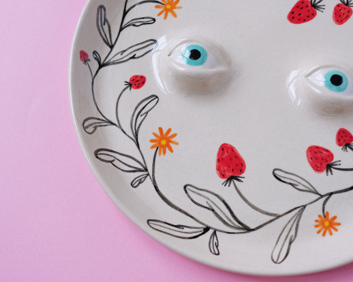 Eyed Plate with Flowers and Strawberries