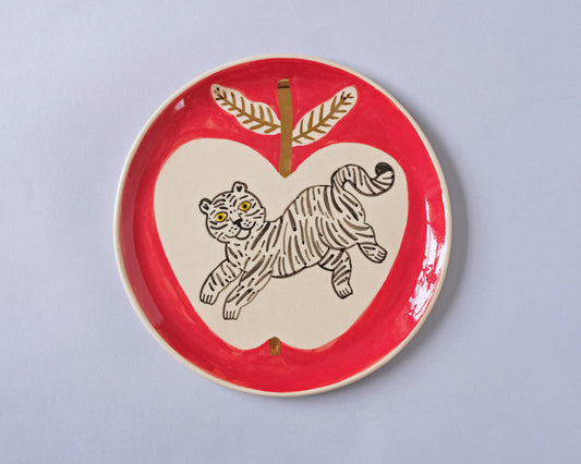 Plate with Tiger and Apple #5 (With real gold!)