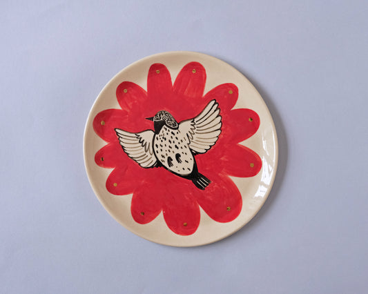 Plate with Bird and Flower #6 (With real gold!)