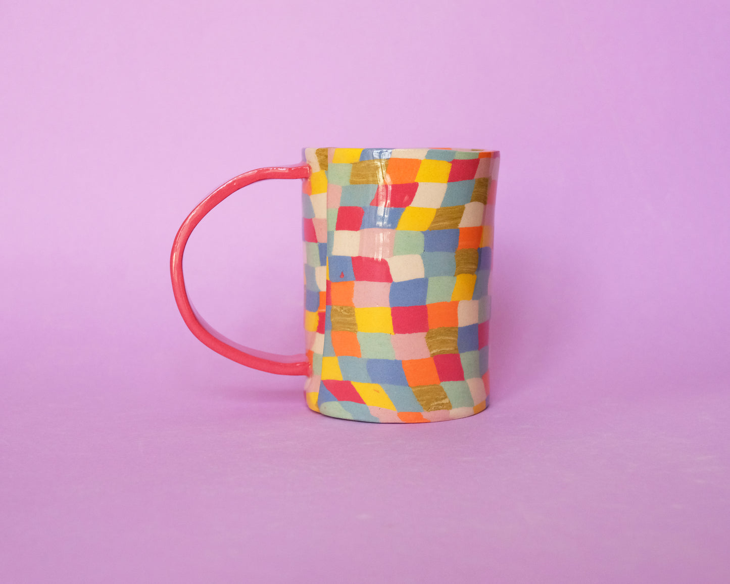 Nerikomi Checkered Big Mug Red Handle