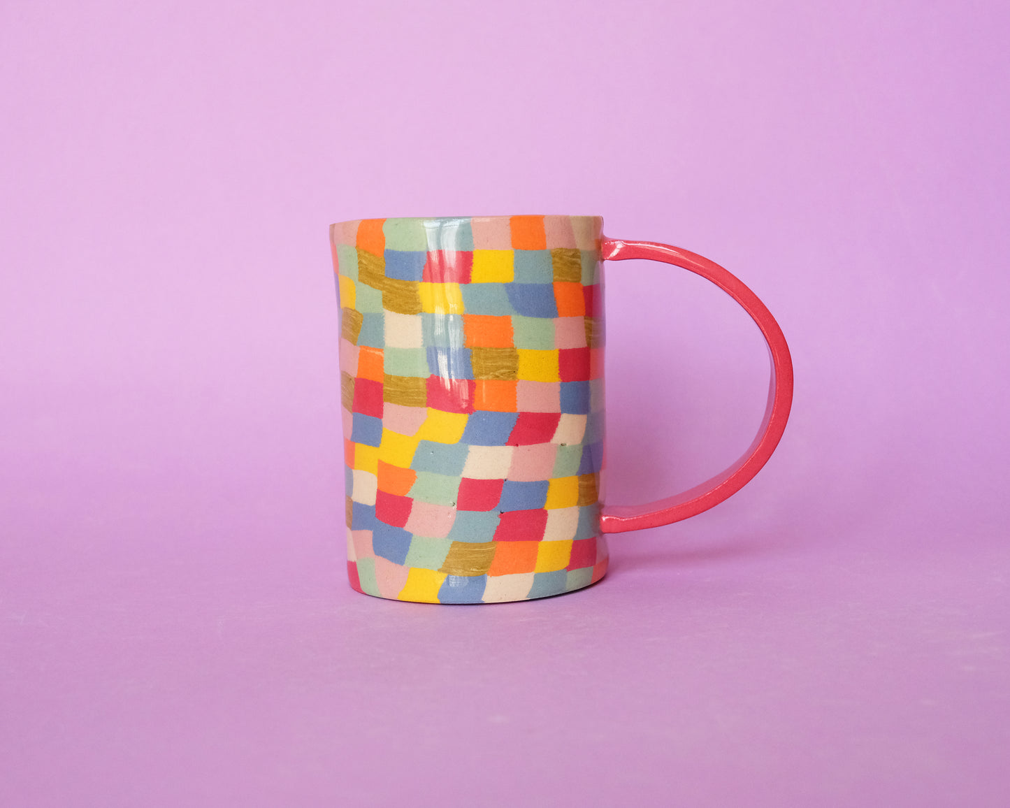 Nerikomi Checkered Big Mug Red Handle
